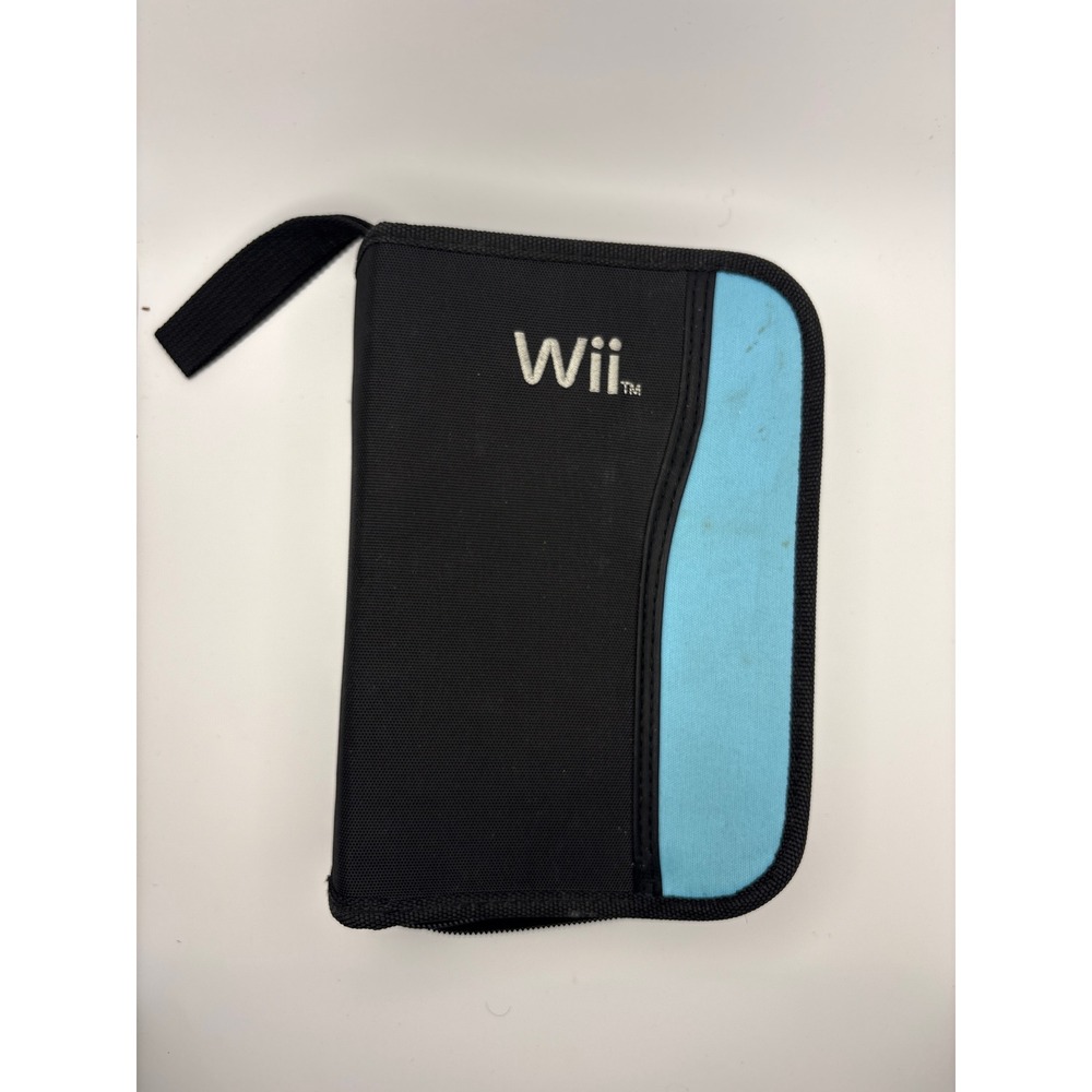 Nintendo Wii Game Disc Storage Case Travel Binder Black Blue Zipper